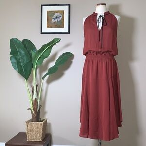 A.L.C. Lewis 100% Silk Chiffon Halter Top Midi Dress, Burgandy Red, Size 8